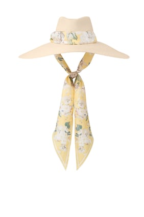 Çiçekli Uzun Kenarlı Hasır Şapka