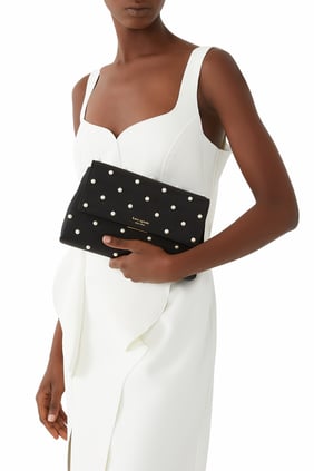 Grace İnci İşlemeli Saten Clutch Çanta