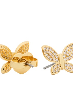 Şanslı Charm Pavé Kelebek Küpe, Kaplama Metal & Kübik Zirkonya