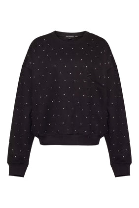 Kristal Yaka Kadın Sweatshirt - Siyah