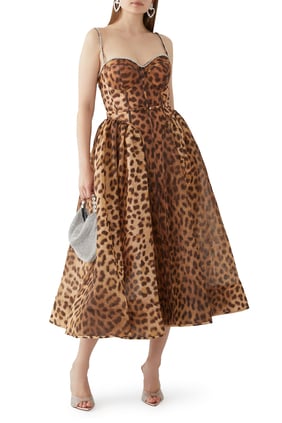 Leopar Desenli Midi Elbise - Zimmermann