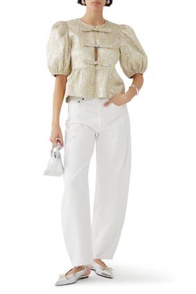 Metallic Cloque Peplum Bluz