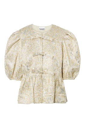 Metallic Cloque Peplum Bluz