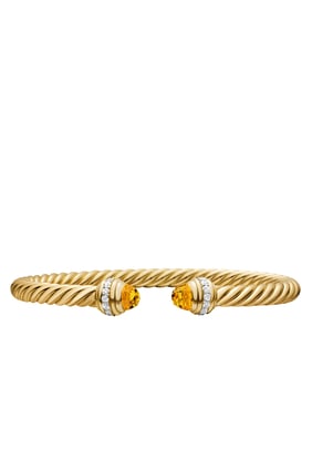 Klasik Cablespira® Bilezik, 18 Ayar Sarı Altın, Sitrin & Elmas