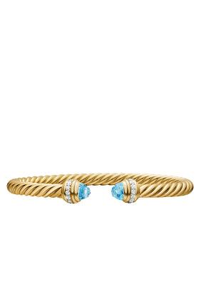 Klasik Cablespira® Bilezik, 18 Ayar Sarı Altın, Mavi Topaz ve Elmaslar ile