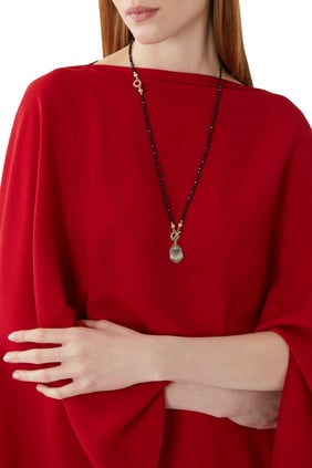 Çok Amaçlı Scarab Kolye, 18K Altın, Gümüş, Siyah Oniks ve Siyah Elmas