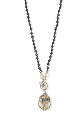 Çok Amaçlı Scarab Kolye, 18K Altın, Gümüş, Siyah Oniks ve Siyah Elmas
