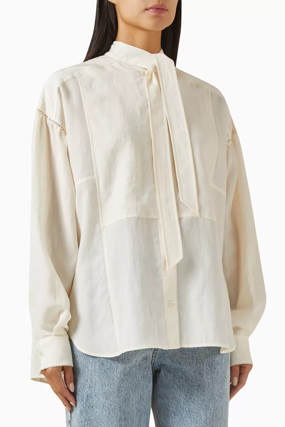 Fular Yaka Oversize Bluz, Tencel Poplin, Lüks ve Rahat Şıklık