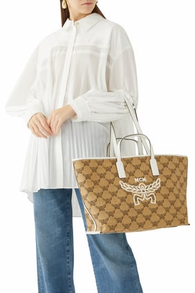 MCM Himmel Shopper Lauretos Raffia Jacquard