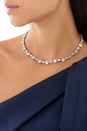 Rhodium Kaplama Pirinç ve Zirkonya Taşlı Tenis Kolye