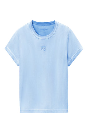 Puff Logo ve Bağlı Yaka ile Slim Fit Tişört - Açık Mavi
