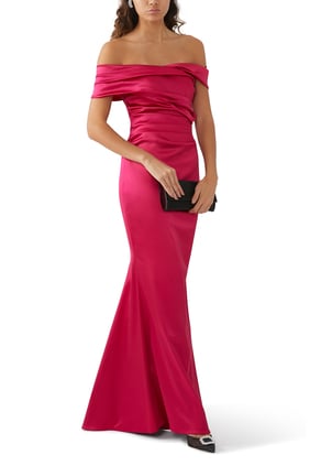 Asimetrik Off-Shoulder Abiye Elbise