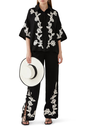 Çiçek Nakışlı Oversize Gömlek