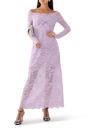 Asimetrik Uzun Dantel Elbise