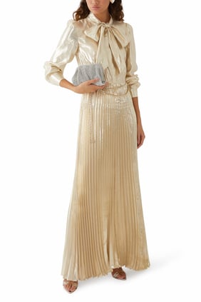 Şık Pussy Bow Maxi Elbise
