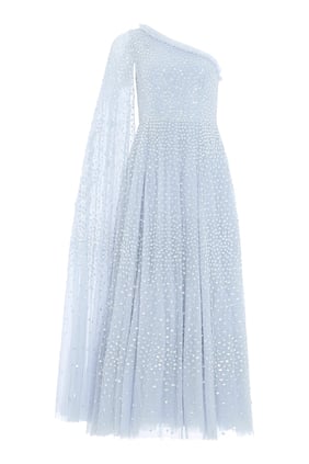 Scatter Dot Tek Omuzlu Ayak Giyen Elbise