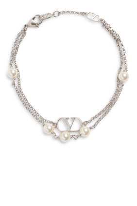 VLogo İmza Metal Bilezik - Swarovski® İnci Detaylı