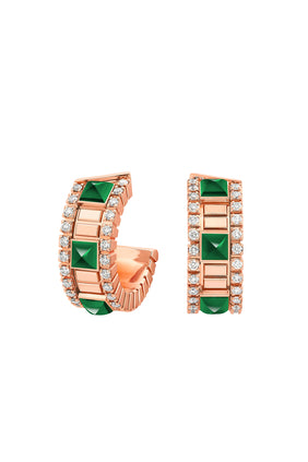 LIFE Elmas Mini Halkalı Küpe, 18k Pembe Altın ve Agat Taşı