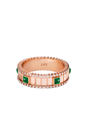 LIFE Yüzük, 18K Pembe Altın, Pırlanta ve Yeşil Akik ile