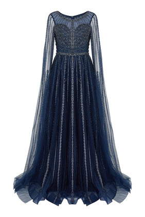 Boncuklu Tül Elbise - Jovani