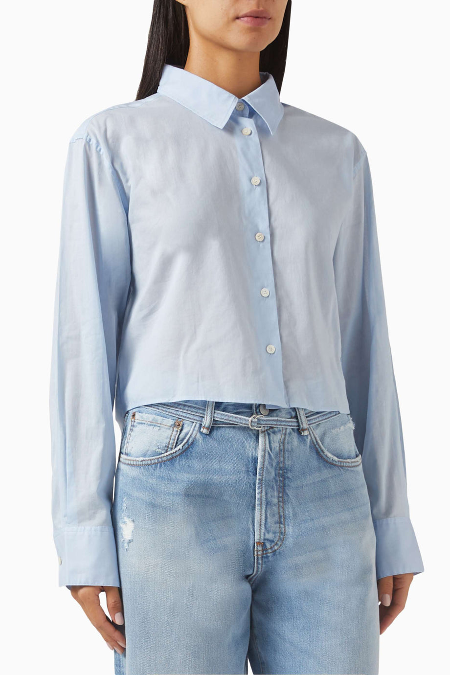 Mavi Şeffaf Ruffle Bluz