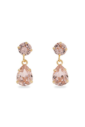 Mini Damla Küpe, 18 Ayar Altın Kaplama & Swarovski Kristalleri - Pembe