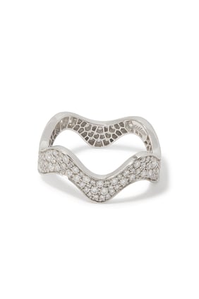 Kalın Dalga Yüzük, 18 Ayar Beyaz Altın ve Pırlantalar