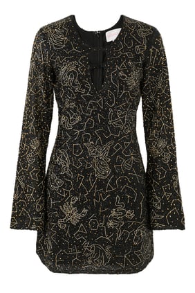 Uzun Kollu Şifon Mini Elbise - Şıklığın Adresi