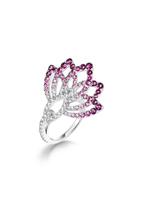 Lotus Çiçeği Yüzüğü, 18 Ayar Beyaz Altın & Pembe Safir