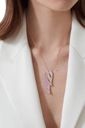Pembe Safirli ve Elmaslı 18K Altın Kanat Kolye