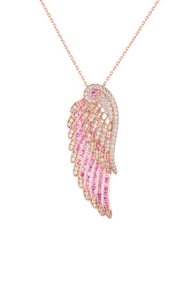 Pembe Safirli ve Elmaslı 18K Altın Kanat Kolye