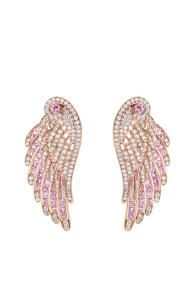 Pembe Safirli ve Elmaslı 18K Rose Gold Kanat Küpeler