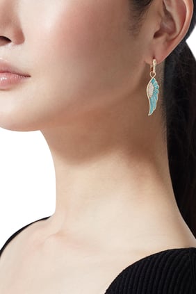 Kanat Yansıması Yaz Küpe, 18K Sarı Altın, Pırlanta ve Emaye ile