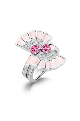 Fanfare Senfonisi İkili Pembe Turmalin ve Pembe Opal Yüzük, 18K Beyaz Altın