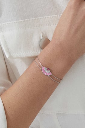 Fanfare Senfoni Bilekliği, 18K Beyaz Altın, Pembe Turmalin, Elmas ve Pembe Opal