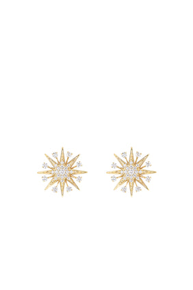 Yıldız Işığı Mini İkonlar Küpe, 18K Sarı Altın & Pırlantalar
