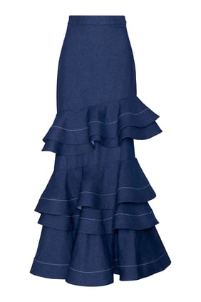 Mi Memoria Volanlı Denim Maxi Etek