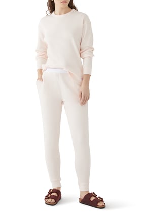Kristal Hotfix Waffle Dokulu Pembe Jogger Pantolon