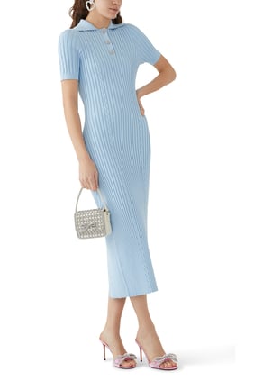 Krystal Düğmeli Triko Polo Midi Elbise