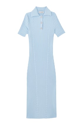 Krystal Düğmeli Triko Polo Midi Elbise