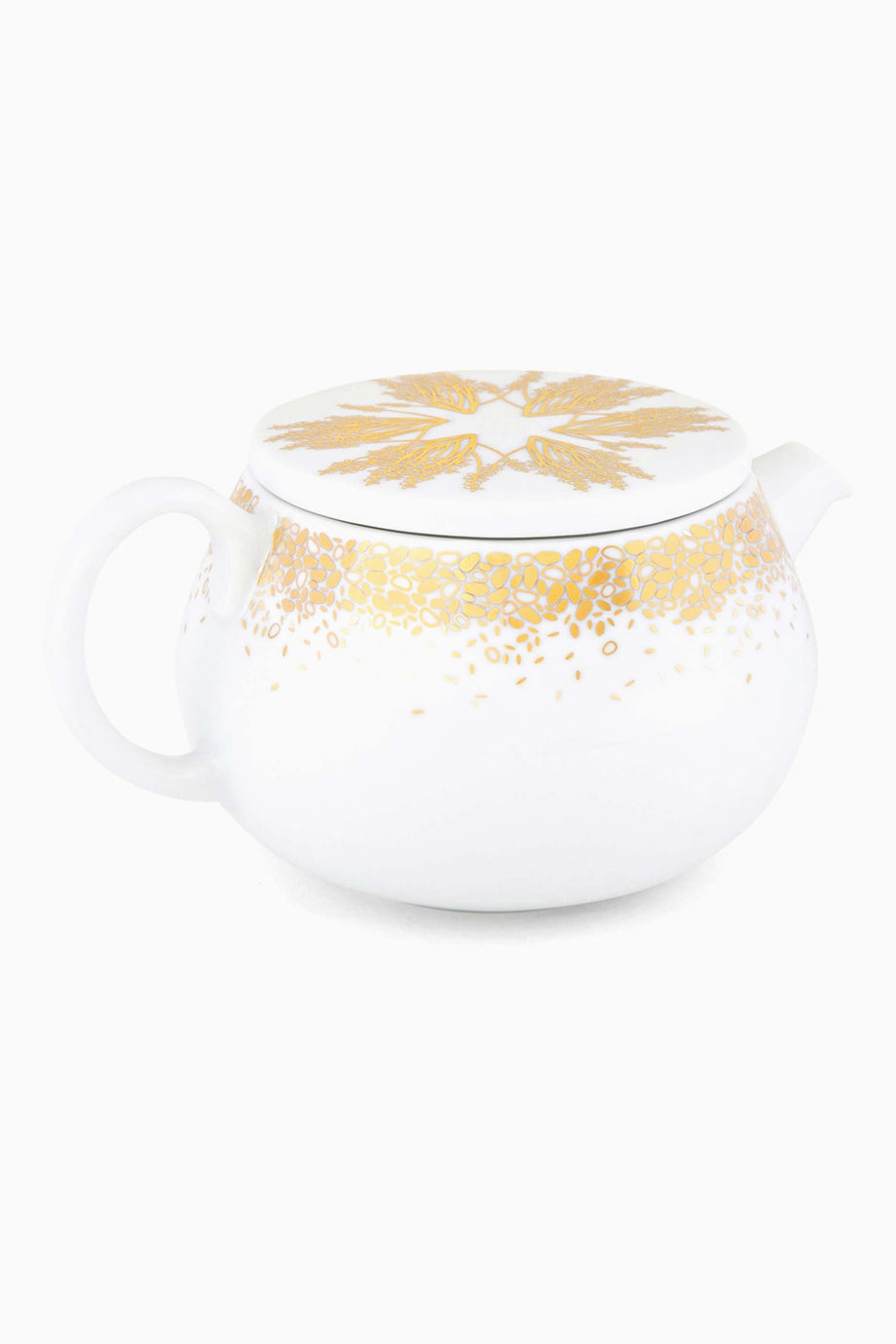 Beyaz Tamrah Çaydanlık Porselen Gold Desenli 10cm Çap 9cm Yükseklik Bulaşık Makinesi Güvenli