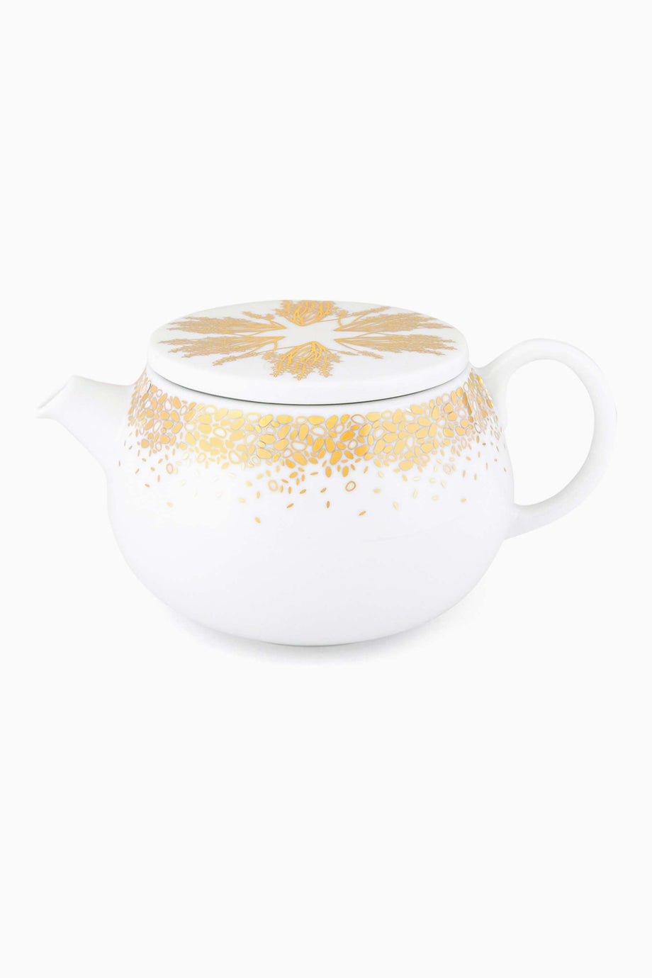 Beyaz Tamrah Çaydanlık Porselen Gold Desenli 10cm Çap 9cm Yükseklik Bulaşık Makinesi Güvenli