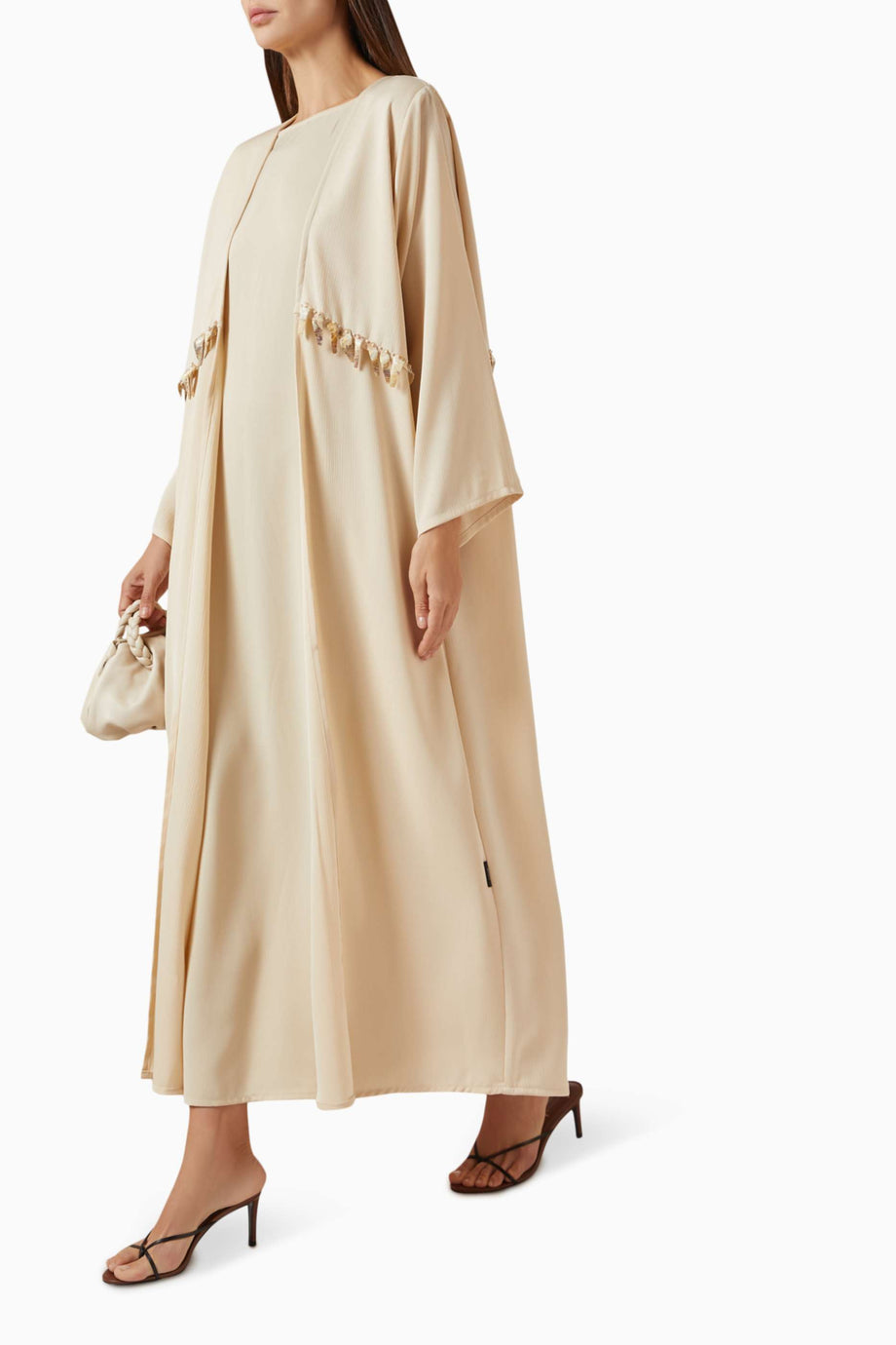 Bead Detaylı Üç Parçalı Abaya ve Elbise Seti Rahat ve Şık Tasarım