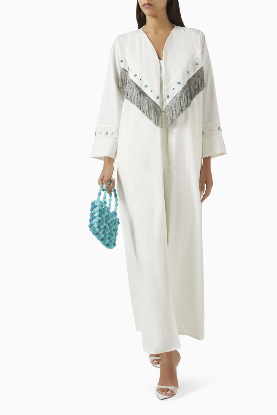 Şıklığı Yansıtan Süslemeli Fringeli Abaya ve Sheila Takımı