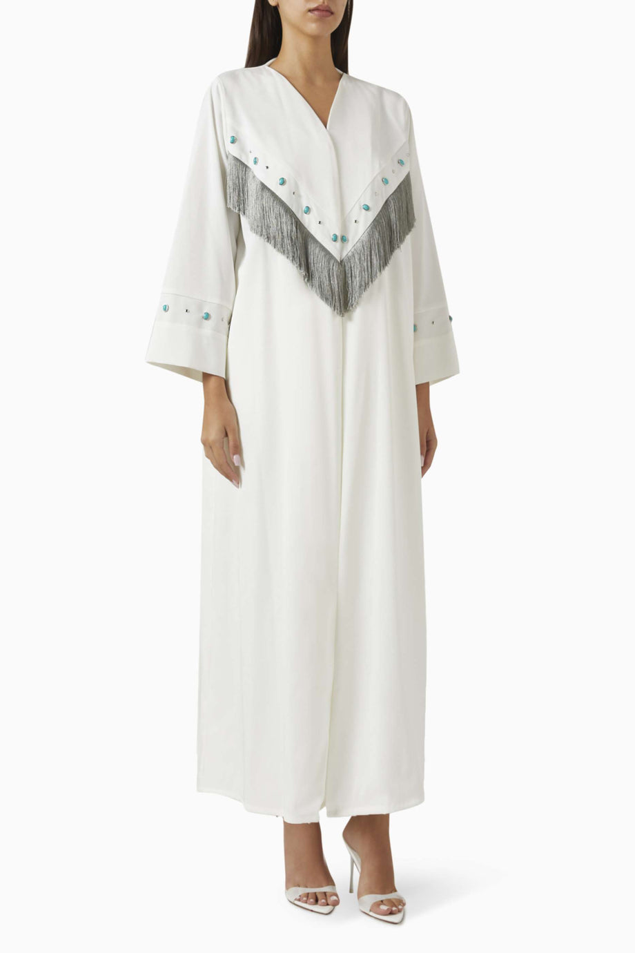 Şıklığı Yansıtan Süslemeli Fringeli Abaya ve Sheila Takımı
