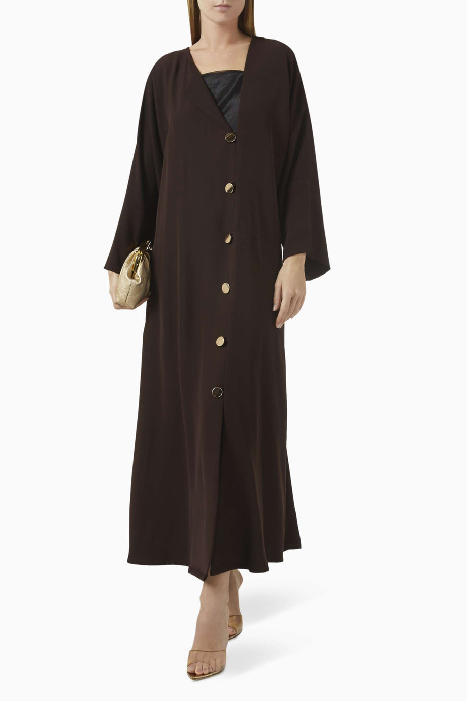 Modern V Yaka Butonlu Abaya Şık Drapeli Tasarım ve Şila ile Rahat Kullanım