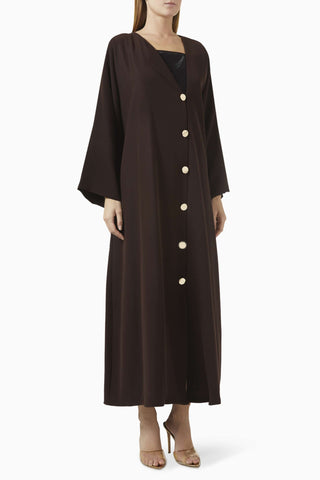 Modern V Yaka Butonlu Abaya Şık Drapeli Tasarım ve Şila ile Rahat Kullanım