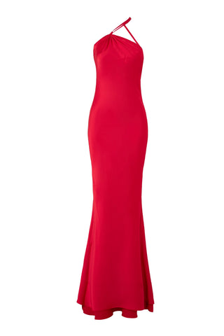 One Shoulder Bias Gown, Kırmızı Tek Omuz Abiye