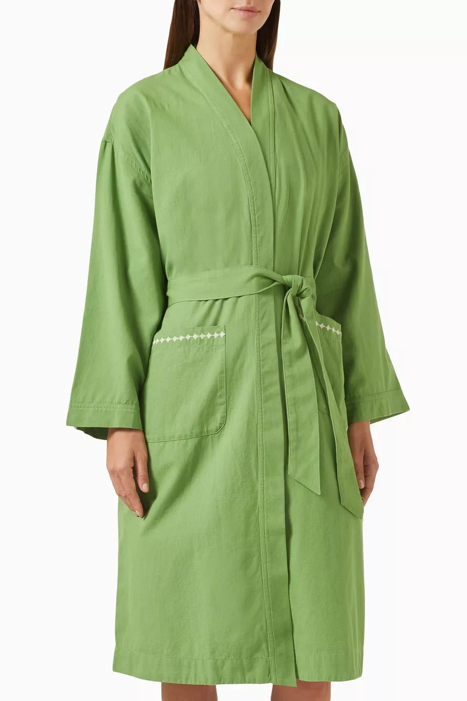 Pamuk & Keten Nakışlı Yeşil Sabahlık Lüks Ev Şıklığı