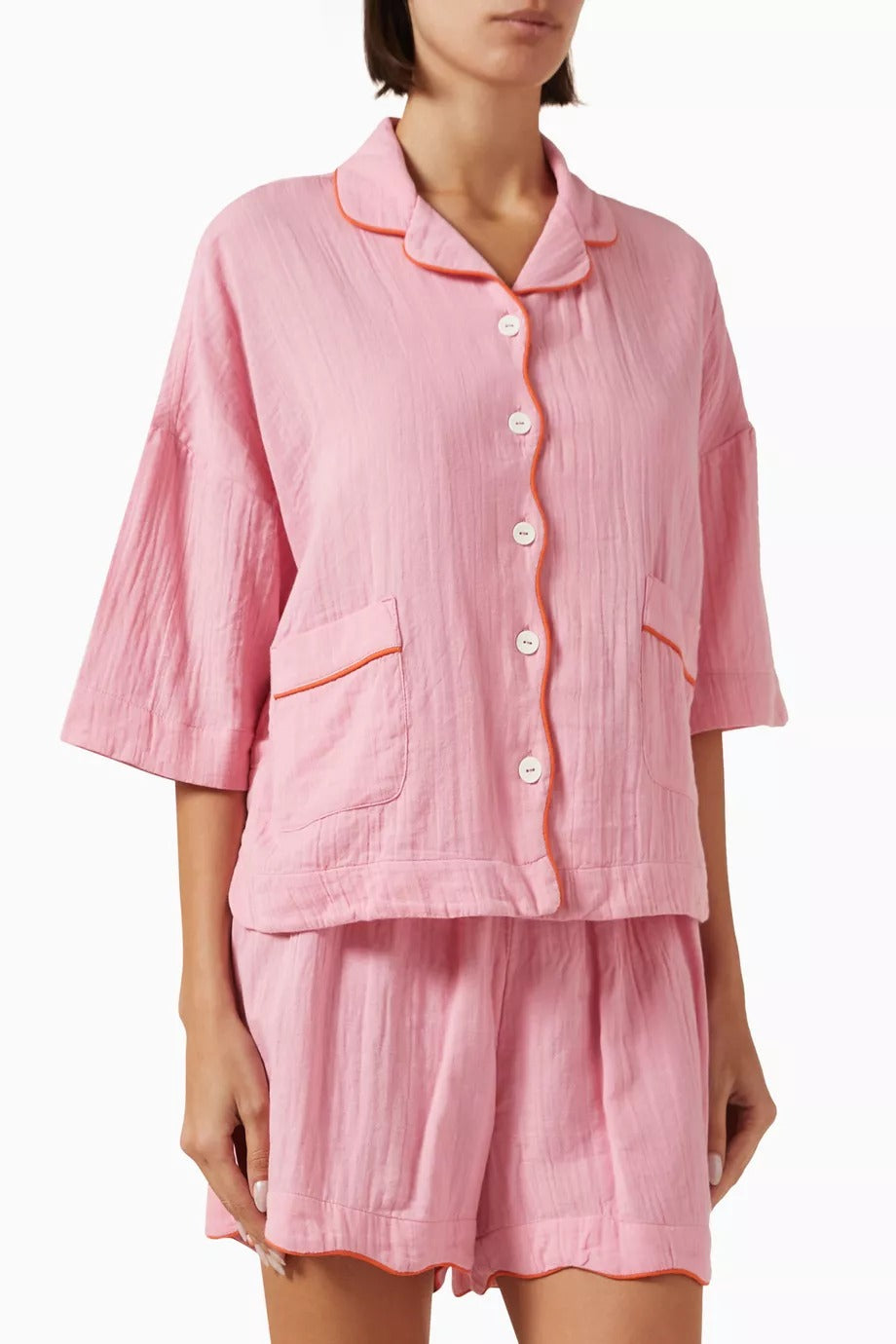 3 Parça Pamuklu Pembe Fırfırlı Pijama Seti Zarif Detaylı Lüks Tasarım